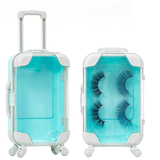 Fake Eyelash Organizer Case Eyelash Extension Mini Suitcase Lashes Organizer Packing Makeup Container Luaage Box for Women Travel 2 Eyelash Tray (Blue)