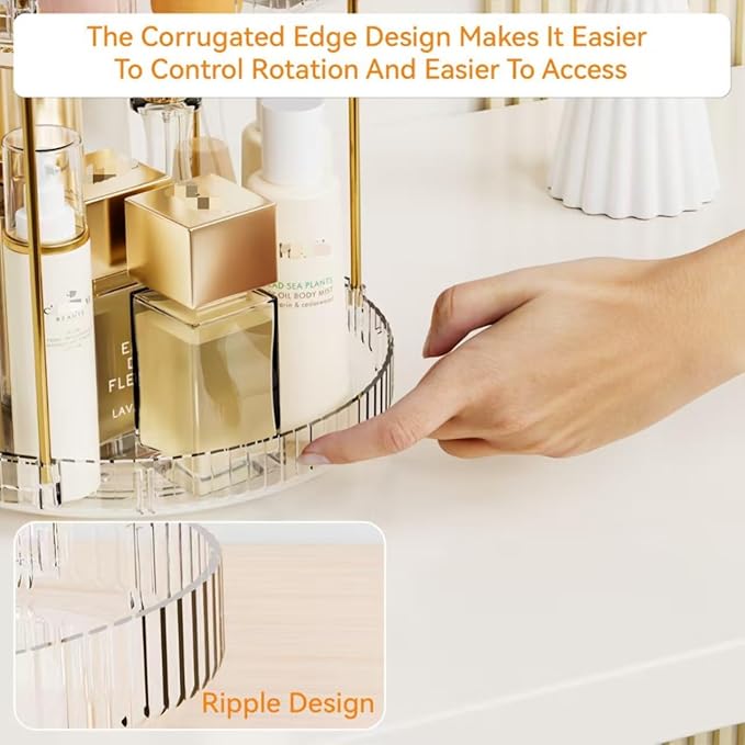 360° Rotating Makeup Organizer, Large Capacity 3 Tier Perfume Skincare Clear Bathroom Organizers, Multi-Function Spinning Cosmetic Storage for Bedroom, Dresser, Countertop