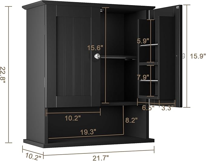 ChooChoo Kitchen Cabinet Wall Mounted, Laundry Room Cabinet with Door Shelves, Bathroom Wall Cabinet with Adjustable Shelf, Medicine Cabinet for Bathroom, Kitchen, Laundry Room, Black