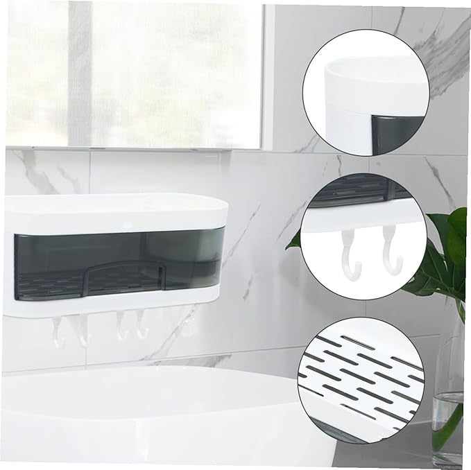PRETYZOOM Wall Mounted Bathroom Shelf Storage Rack Plastic Wall Shelves with Hooks Multifunctional Kitchen Organizer for Home Random Color