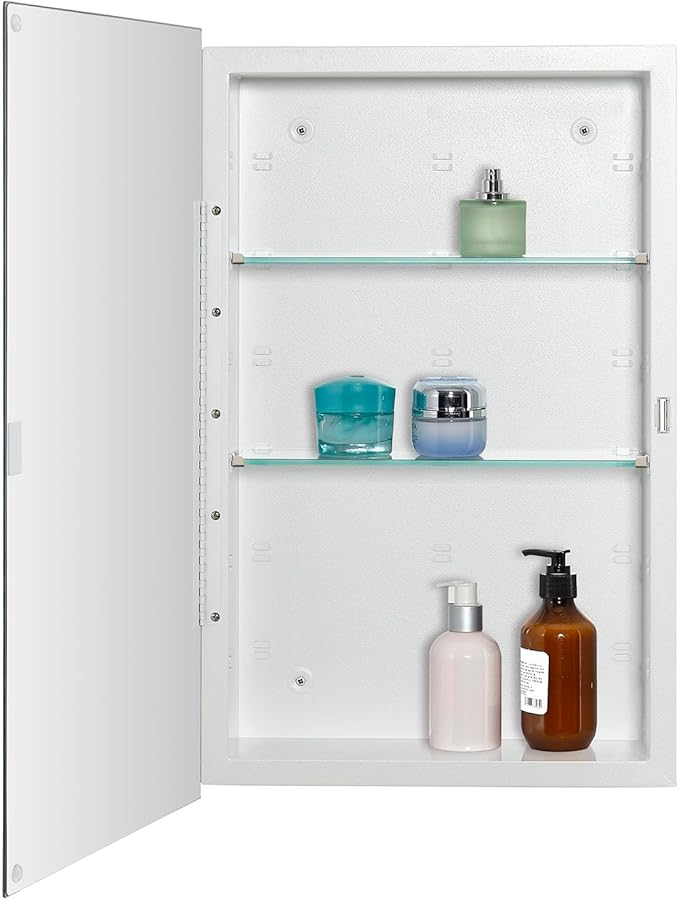 IDYLLOR Bathroom Medicine Cabinet with Beveled Edge Mirrored Door 15 x 24 inch, Recessed or Surface Mount, with Adjustable Glass Shelves