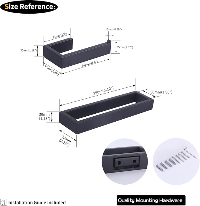 GERZWY Bathroom Accessory 2-Piece Set SUS 304 Stainless Steel Toilet Paper Holder Towel Ring Wall Mount, Matte Black HG1708-2BK