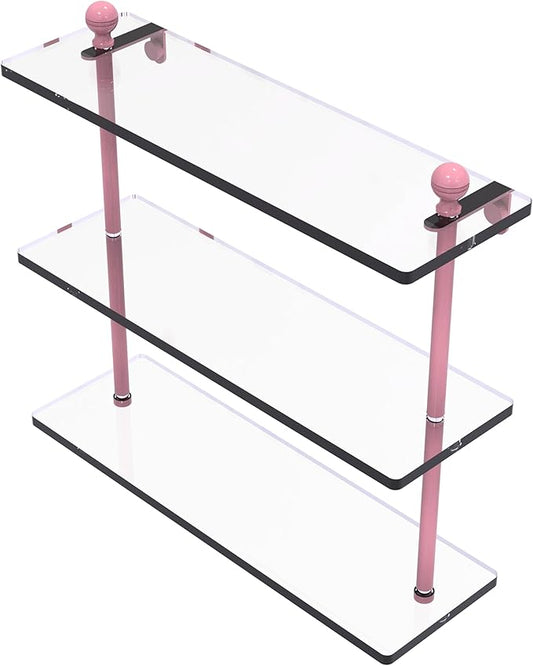 Allied Brass MA-5/16-PNK Mambo Collection 16 Inch Triple Tiered Glass Shelf, Pink