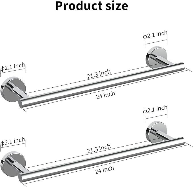 Cilee 2 Pieces Polished Chrome Bathroom Towel Bar, 24 Inch Double Towel Racks,Bathroom Towel Holder Towel Bar for Bathroom Stainless Steel Wall Mount