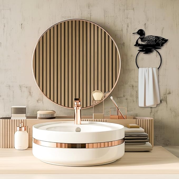 MAYJOYDIY Loon Metal Towel Ring Metal Hand Towel Holder Rustic Wall Mounted Towel Ring Water Animals Wall Decor Towel Rack Metal Hand Towel Ring for Kitchen Home Hanging Gifts Decorations