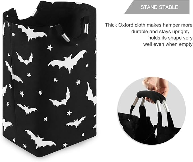 CaTaKu Bats Star Black Baby Laundry Baskets Collapsible, Large Tall Clothes Hampers for Kids Laundry Room Organizer Foldable Storage Bins with Handles