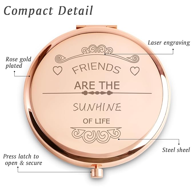 Friendship Gifts for Women Girls, Personalized Gifts for Friends BBF Bestie, Custom Compact Mirror for Birthday, Mothers Day, Graduation, Basket Stuffers