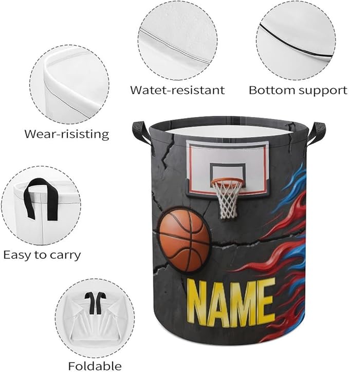 Personalized Basketball Laundry Hamper Custom Name Funny Dirty Clothes Laundry Basket Portable Storage Basket For Home Bathroom Family Basketball Lovers Xmas Birthday (style 15)