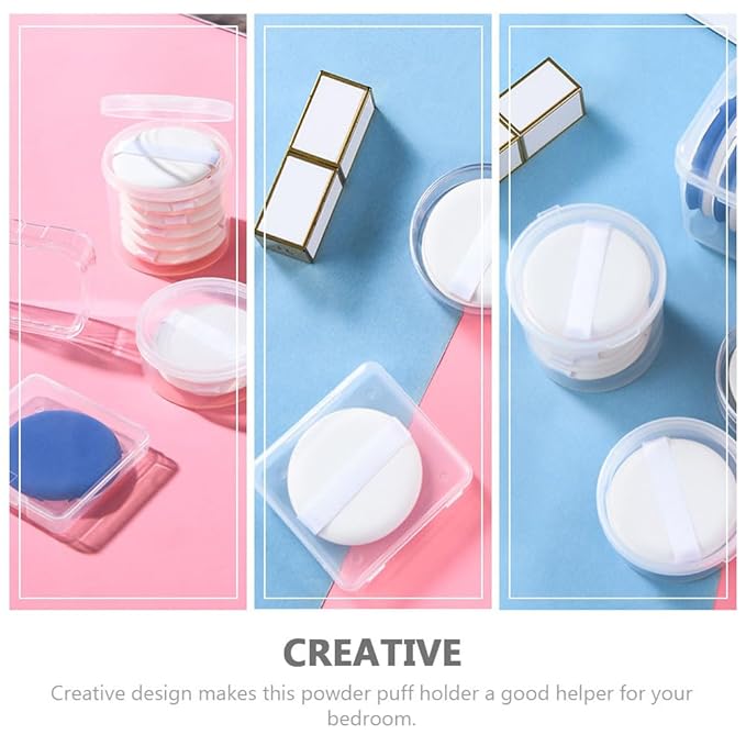 8Pcs Powder Puff Holder Round Square Makeup Sponge Beauty Sponge Carrying Case Powder Puff Container Makeup Egg Storage Box for Sponge
