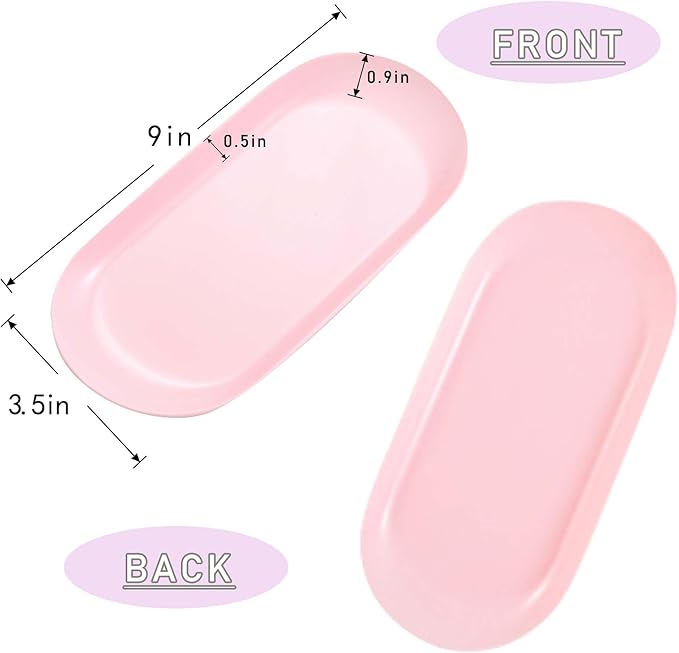9" Nail Tools Tray Pink Manicure Accessory Storage Display Tray Jewelry Rhinestone Dish Cosmetics Organizer Oval Nail Art Decorative Small Storage Plate
