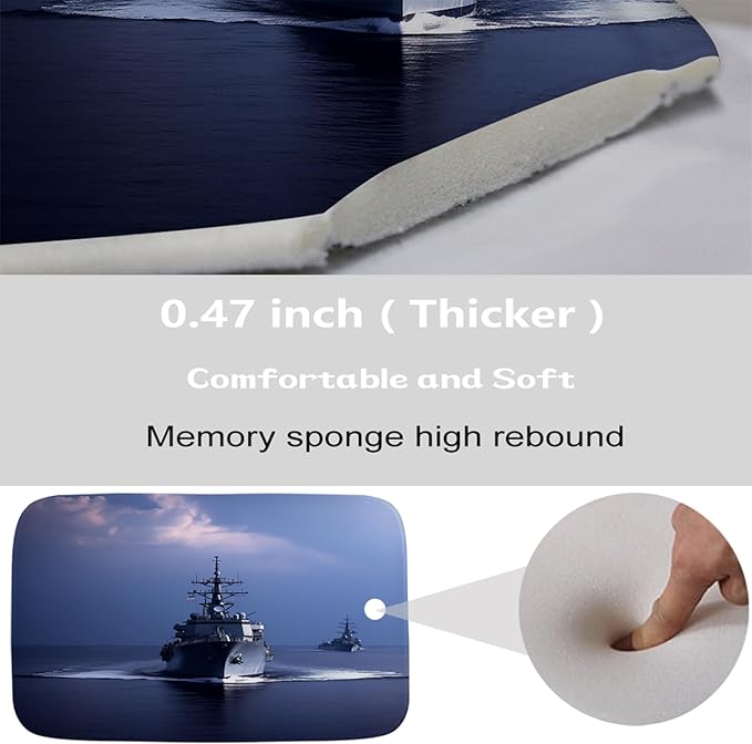 Cool Modern Boys Aircraft Carrier Bathroom Sets with Military Nautical Shower Curtain and 20 x 31 Rugs Bathroom Accessories Sets Decor with Bath Rug, Bath Mat, U-Shaped Contour and Hooks 72 x 72 Inch