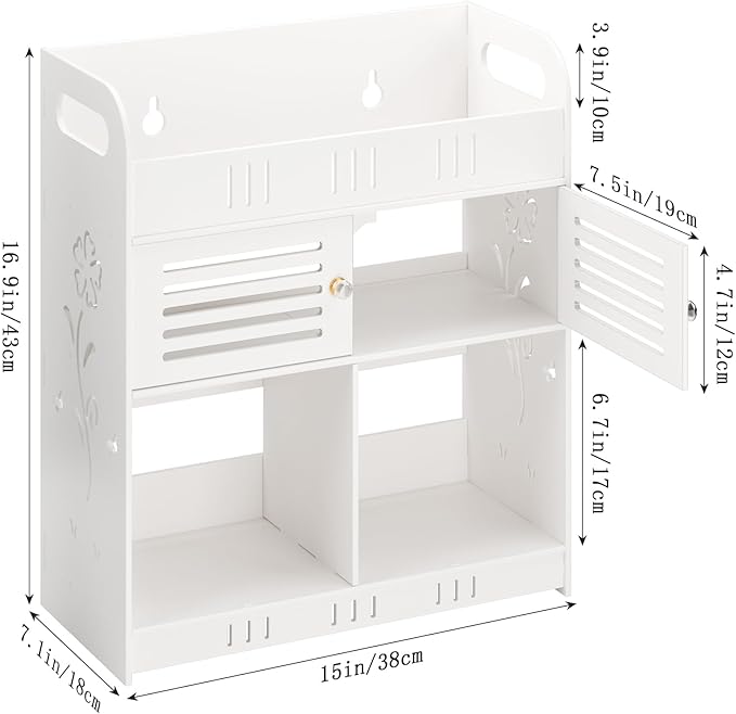 Bathroom Storage Shelf, Wall-Mounted No-Drill Organizer with Multiple Tiers, No-Drill Bathroom Storage Rack Large Capacity Cosmetic Holder Wall-Mounted Toilet Shelf for Bathroom Toilet White