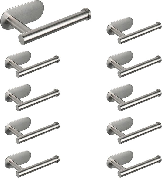 NearMoon Toilet Paper Holder Self Adhesive, Premium Thicken SUS304 Stainless Steel Rustproof Adhesive Toilet Roll Holder no Drilling for Bathroom, Kitchen, Washroom (10 Pack, Brushed Nickel)