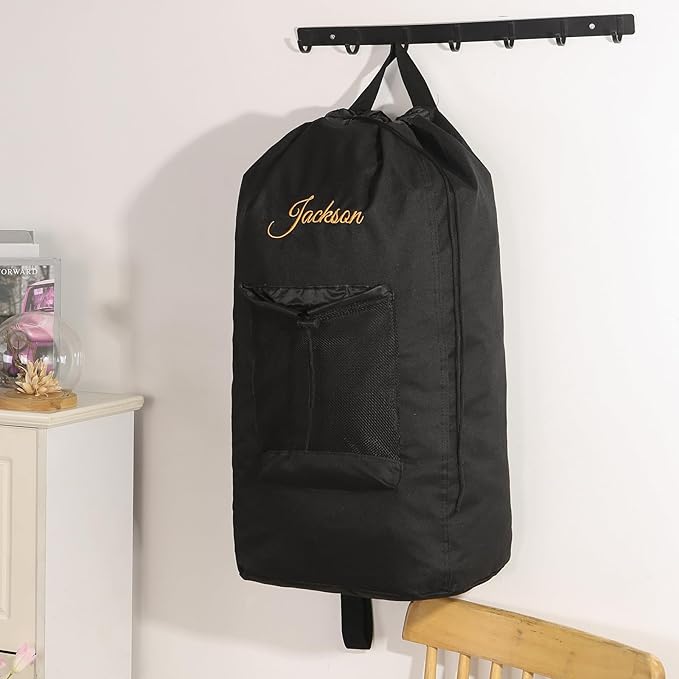 Personalized Name Laundry Backpack Custom Laundry Bag College Dorm Room Essentials for Girls Guys Dirty Clothes Travel Laundry Bags with Embroidery Name 21.73" Wx28.74 H