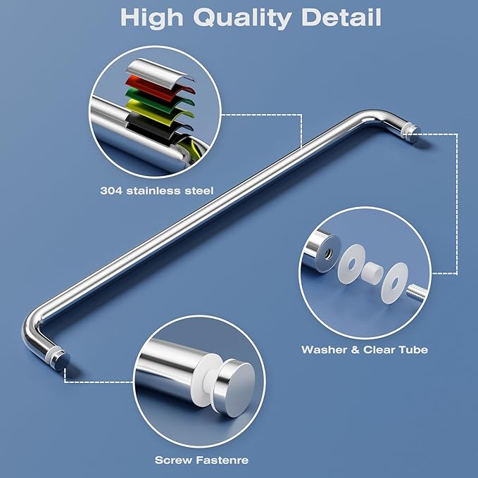 Ranbo Glass Shower Door Towel Bar 18 Inch Stainless Steel Sliding Shower Door Handle Replacement with Polished Chrome Finish for Commercial and Residential Glass Doors