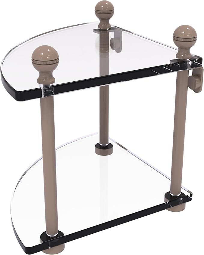 Allied Brass MA-3-SHB Mambo Collection 2 Tier Corner Glass Shelf, Shaded Beige