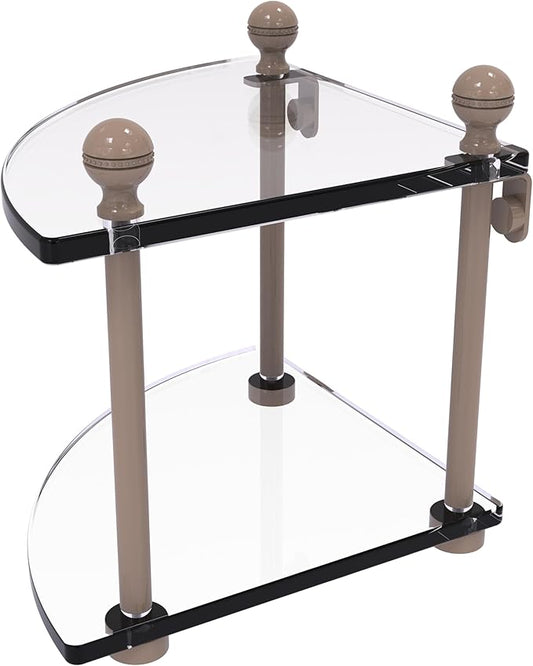 Allied Brass MA-3-SHB Mambo Collection 2 Tier Corner Glass Shelf, Shaded Beige