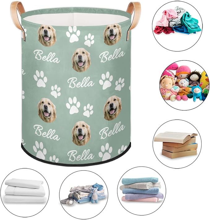 Custom Dog Print Laundry Hamper, Personalized Laundry Baskets with Handles Dirty Clothes Hamper Storage Basket