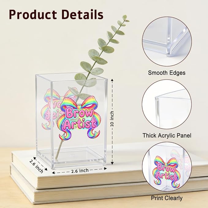 Brow Artist Acrylic Cosmetic Pencil Pen Holder, Funny Bow Vanity Accessories for Cosmetologist, Makeup Brushes Holder for Beauty Specialist Eyebrow Technician, Brow Artist Appreciation Gifts