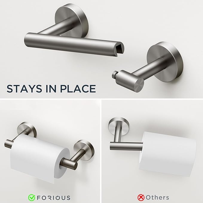 FORIOUS Bathroom Hardware Accessories Set, SUS304 Stainless Steel Towel Bar Set, Modern Towel Racks Holder for Bathroom, Toilet Paper Holder Wall Mounted 4 Pieces(18" Bar, Brushed Nickel)