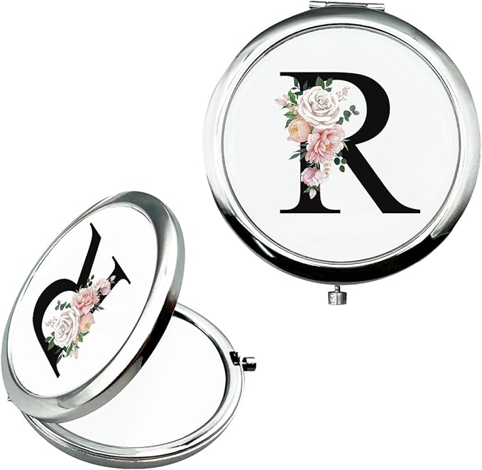 JEKUGOT Monogram Compact Mirror, Personalized Gifts for Women and Girls, Small Pocket Mirror, Personalized Compact Mirrors for Girls, Sister, Wife, Mothers, Birthday Gifts - R
