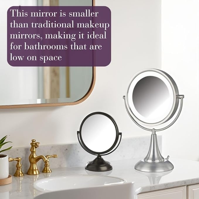Small Tabletop Magnifying Mirror - 5.5” Diameter Mirror with 5X-1X Magnification - Bronze Finish - Model MC247BZ