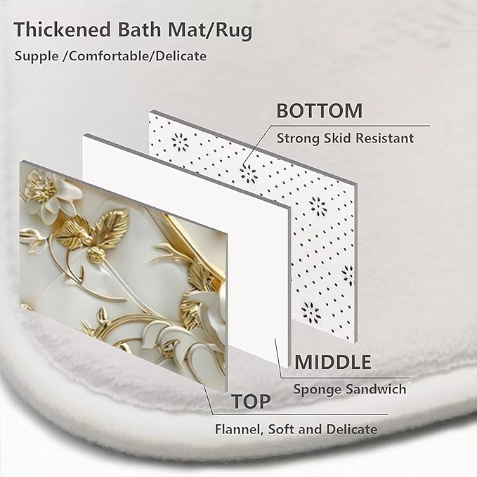 NBVKO 4Pcs White Swan Rose Reliefs Printed Shower Curtain Set with 12 Hooks Non-Slip Rugs,Toilet Lid Cover and Bath Mat, Stylish Bathroom Decor for Hotel & Home Bathroom