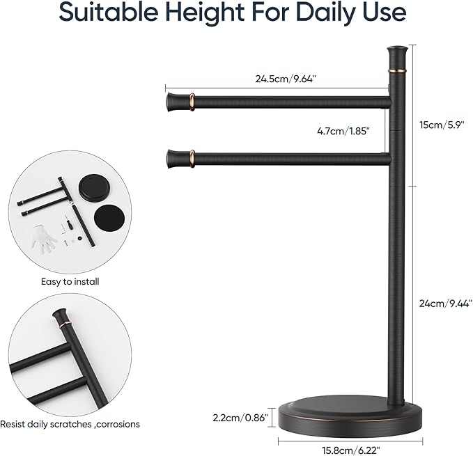 16 Inch Oil Rubbed Bronze Stand Towel Bar FreeStanding Stainless Steel Hand Towel Holder for Bath, Towel Rack Towel Ring Hardware Accessories for Bathroom Kitchen Vanity Countertop