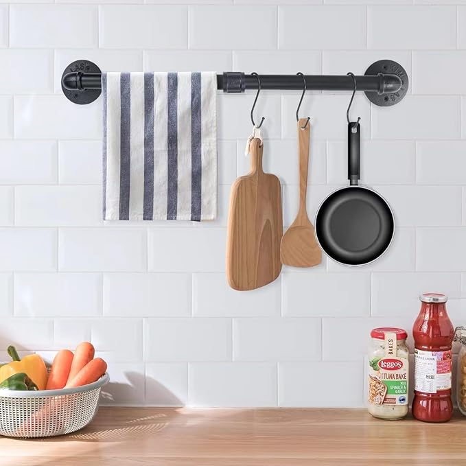24 Inch Industrial Pipe Towel Bar Heavy Duty Towel Rack, Wall Mounted Towel Holder, Rustic Farmhouse Towel Rod for Bath Bathroom