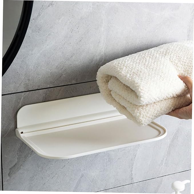 ULTECHNOVO 2pcs Adhesive Floating Bathroom Shelves Foldable Storage Rack for Towels and Soap Modern Wall-Mounted Organization for Small Spaces