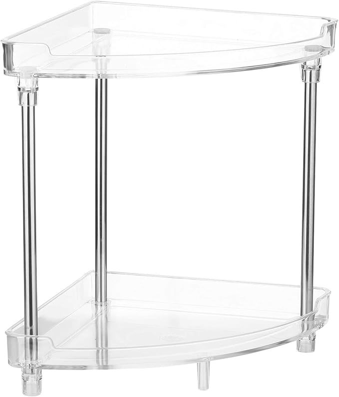 4 Tier Corner Storage Organizer, Compact Freestanding Bathroom Shelf with Clear Acrylic Trays for Hair Accessories Toiletries Countertop Organization (2-Tier)