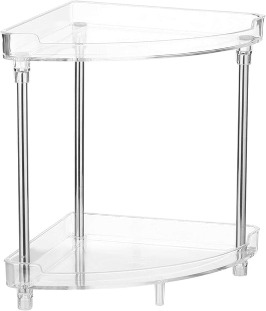 4 Tier Corner Storage Organizer, Compact Freestanding Bathroom Shelf with Clear Acrylic Trays for Hair Accessories Toiletries Countertop Organization (2-Tier)