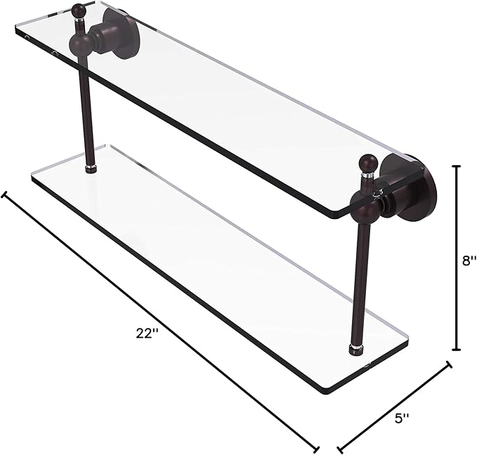 Allied Brass AP-2/22 Astor Place Collection 22 Inch Two Tiered Glass Shelf, Antique Bronze