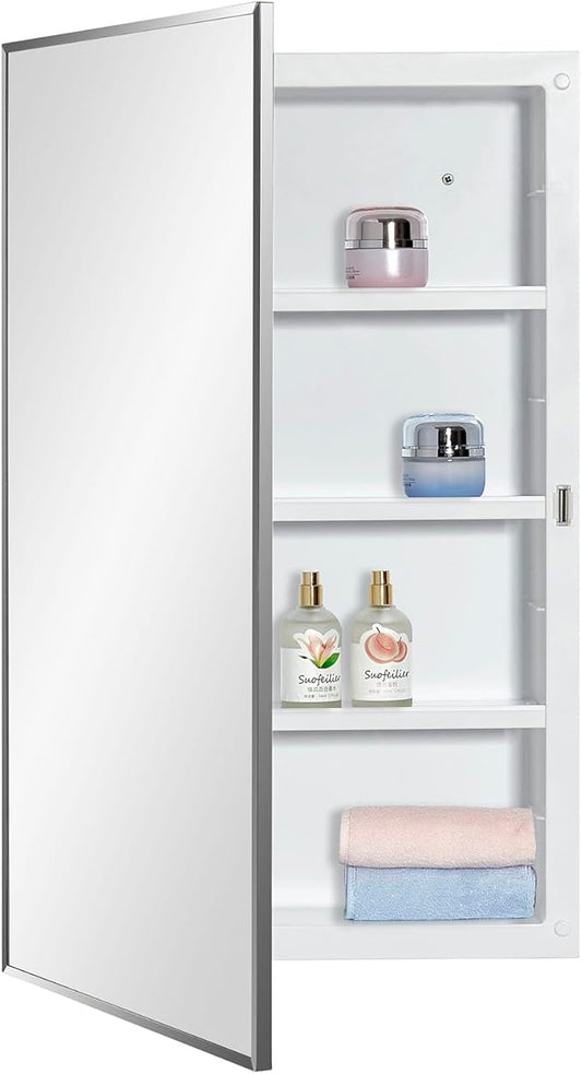 IDYLLOR Plastic Medicine Mirror Cabinet for Bathroom, Surface and Recessed Mount