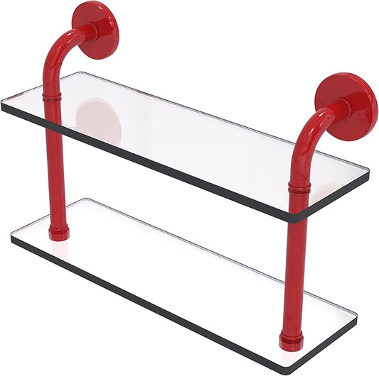 Allied Brass RM-2-16-FER Remi Collection 16 Inch Two Tiered Glass Shelf, Fire Engine Red