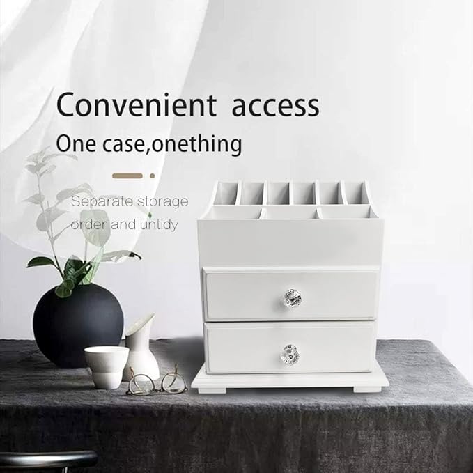White Wood Cosmetics Organizer Makeup & Beauty Accessories Storage Rack with Drawers for Neat & Organize Storing of Makeup Tools Small Accessories at Home & Office Vanities & Bathroom Counter-top