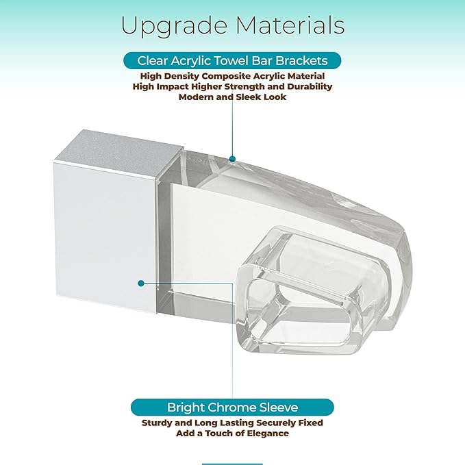 Clear Acrylic Shower Door Towel Bar Brackets Fit for Alumax/Basco Framed Sliding Glass Shower Door Towel Rod, Sliding Doors Replacement Parts with Bright Chrome Sleeve, Set of Two Brackets