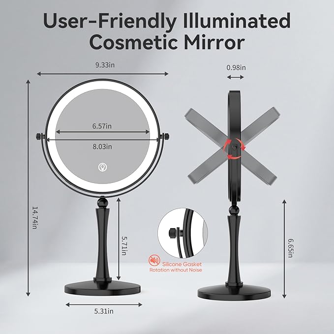 GURUN 8-inch Makeup Mirror with Lights, 1X/20X Magnification Mirror, 3 Color LED Lighting Dual-Sided Vanity Mirror, Touch Control, Ideal Gift for Women M2310D(8in,20X)