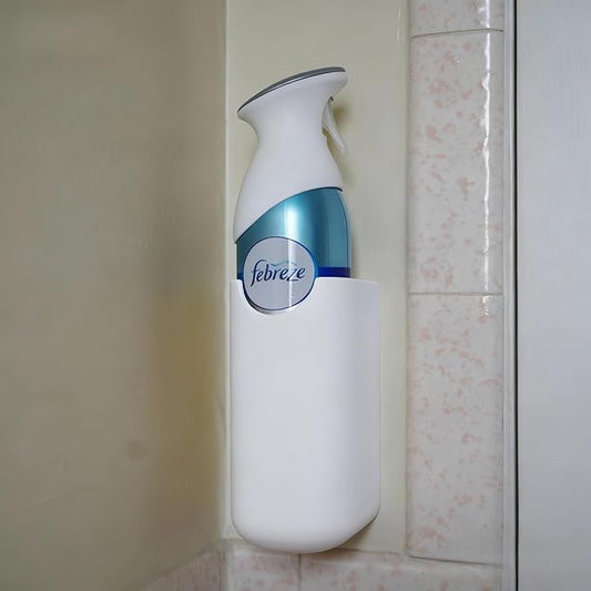 Wall Mount Holder for Febreze Air Freshener Spray Bottles, Bathroom Organizer and Toilet Tank Shelf, Space Saving Slide-in Installation (White)