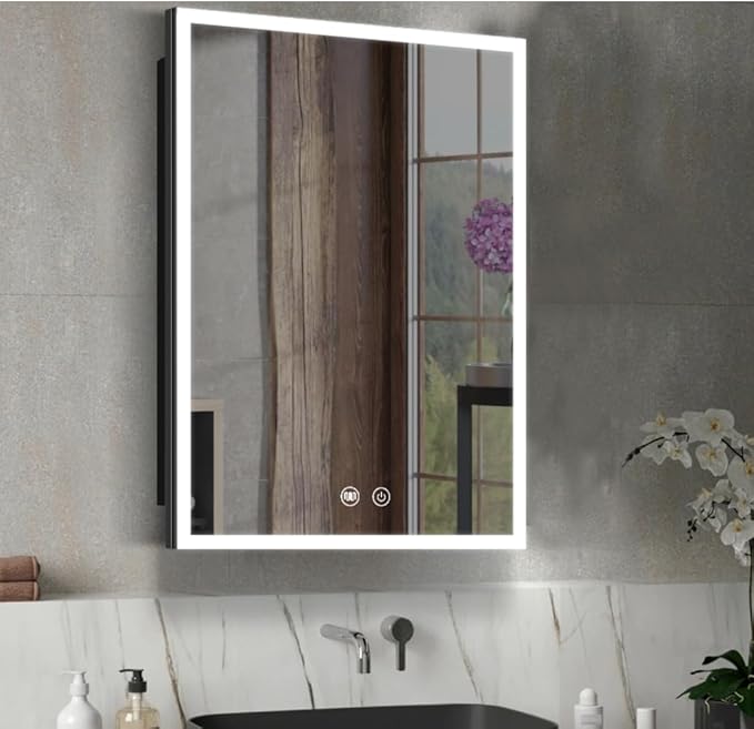 LED Medicine Cabinet with Light,16×24inch,Recess Mirror Cabinet for Bathroom,3 Color,Dimmable,Demister,Detachable Side Plate,Recess Mount or Surface Mount