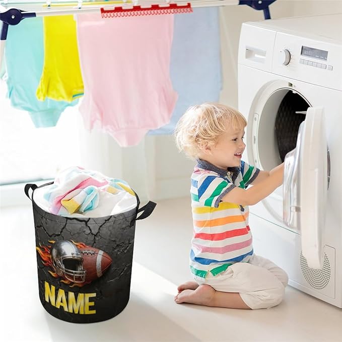 Personalized Rugby Laundry Hamper Custom Name Funny Dirty Clothes Laundry Basket Portable Storage Basket For Home Bathroom Family Football Lovers Xmas Birthday (style 7)