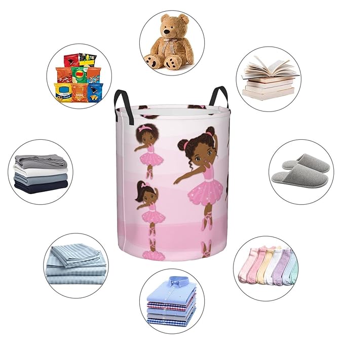 Cute African Black Girl Round Laundry Hamper Storage Basket Toys Clothes Organizer Bin For Home Bathroom Bedroom Dorm Nursery, 38l