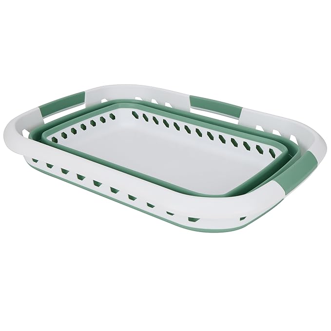 Laundry 360 Collapsible Laundry Basket | Portable | Space Saver Storage | Hold 2 Loads | Store Under the Bed or Closet | Good for Kids | Dorm | Bedroom | Large | White/Sage