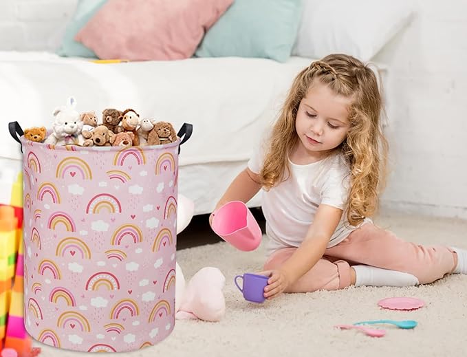 Rainbow Pink Baby Laundry Basket Baby Hamper Kids Hamper Basket Toy Storage Bin for Boys Room Decor Baby Nursery Hamper Gift Baskets for Bedroom Bathroom(Pink Rainbow)