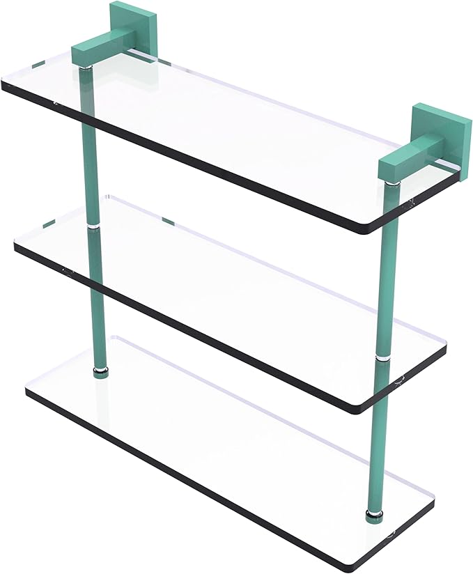 Allied Brass MT-5-16-SFG Montero Collection 16 Inch Triple Tiered Glass Shelf, Sea Foam Green