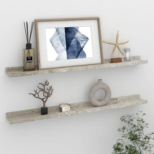 Concrete Gray Wall Shelves 2 Pack 31.5 Inch Industrial Floating Shelves for Living Room Bedroom Storage, Heavy Duty MDF Shelving for Books Plants Decor