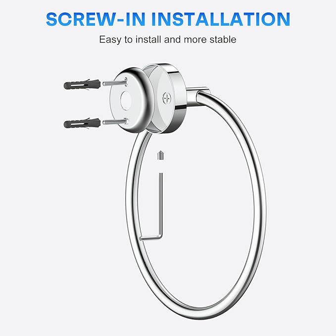 Hand Towel Holder Screw-in Mirror Silver Towel Ring for Bathroom Wall Stainless Steel Towel Hanger Round Towel Racks for Bathroom Decor and Accessories