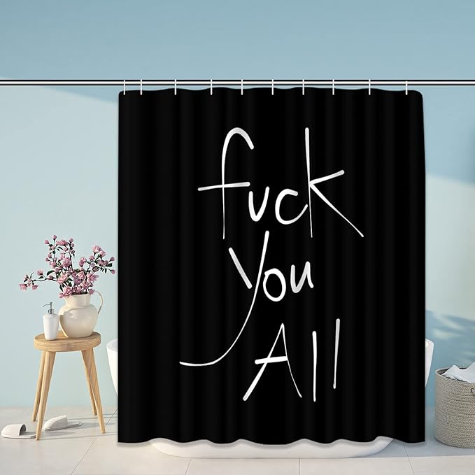 ArtSocket 4PC Shower Curtain Set with Rugs, Fuck You All Bathroom Set with Non-Slip Rug, Toilet Lid Cover, Bath Mat and 12 Hooks 72x72 inches