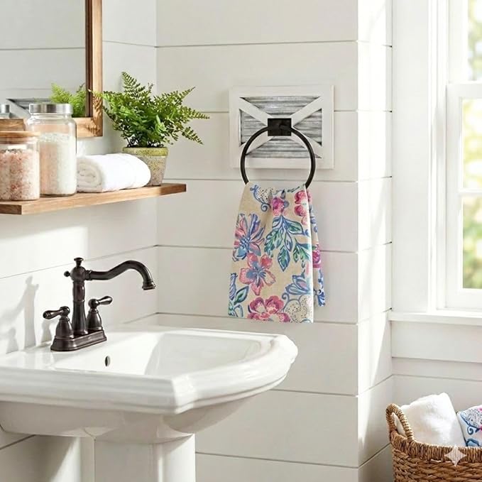 Autumn Alley Farmhouse Decor Hand Towel for Bathroom - Rustic Hand Towel Holder - Rustic Towel Rack Holder, Wall Mounted, Bathroom Decor Towels Mix of Wood (White)