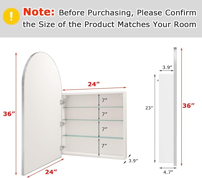 FKWin Bathroom Medicine Cabinet with Mirror for Left or Right Opening, Surface Mount Medicine Cabinets for Bathroom not Recessed, Modern Vanity Mirror with Storage, Silver, 24x36 inch